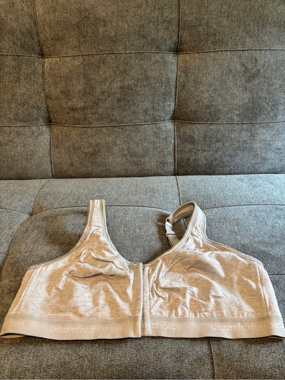 Comfort Choice Front-Closure Wireless Bra in Gray